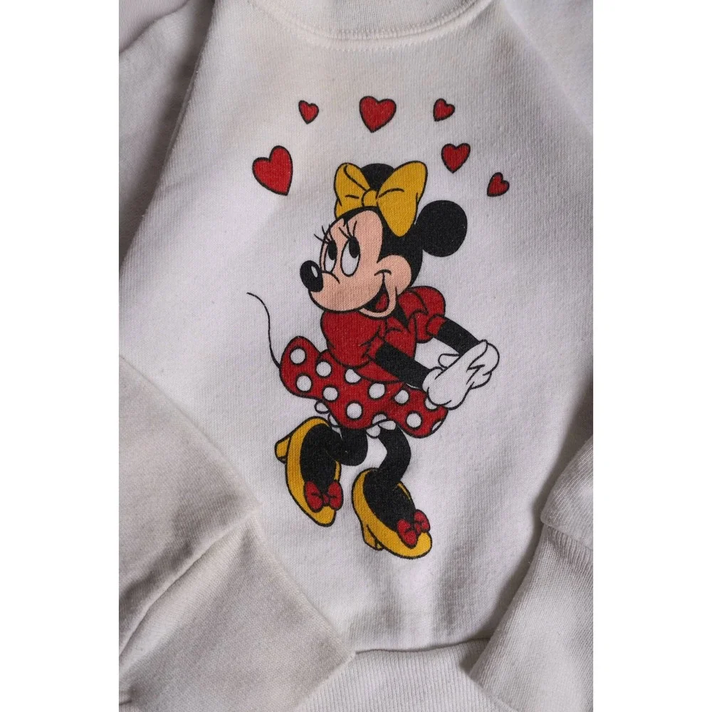 Vintage Disney Character Fashions Minnie Mouse Hearts Sweatshirt White Kids S